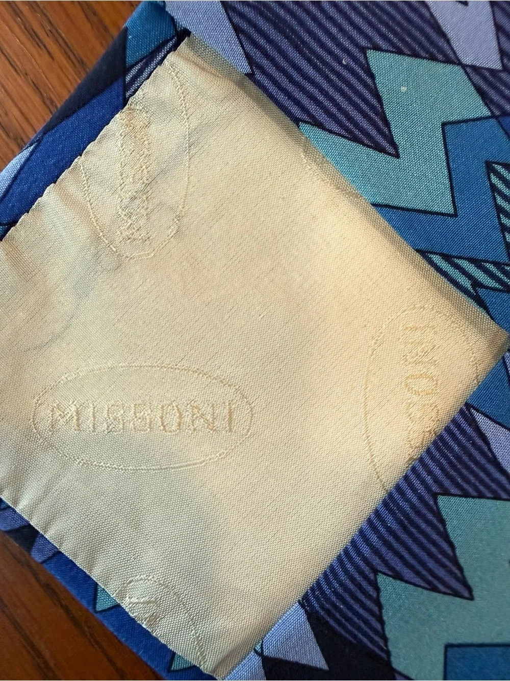 Vintage Missoni Silk Tie Neiman Marcus Blue Purple Chevron Zig Zag Geometric